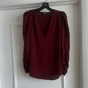Express Deep Red V-Neck Blouse